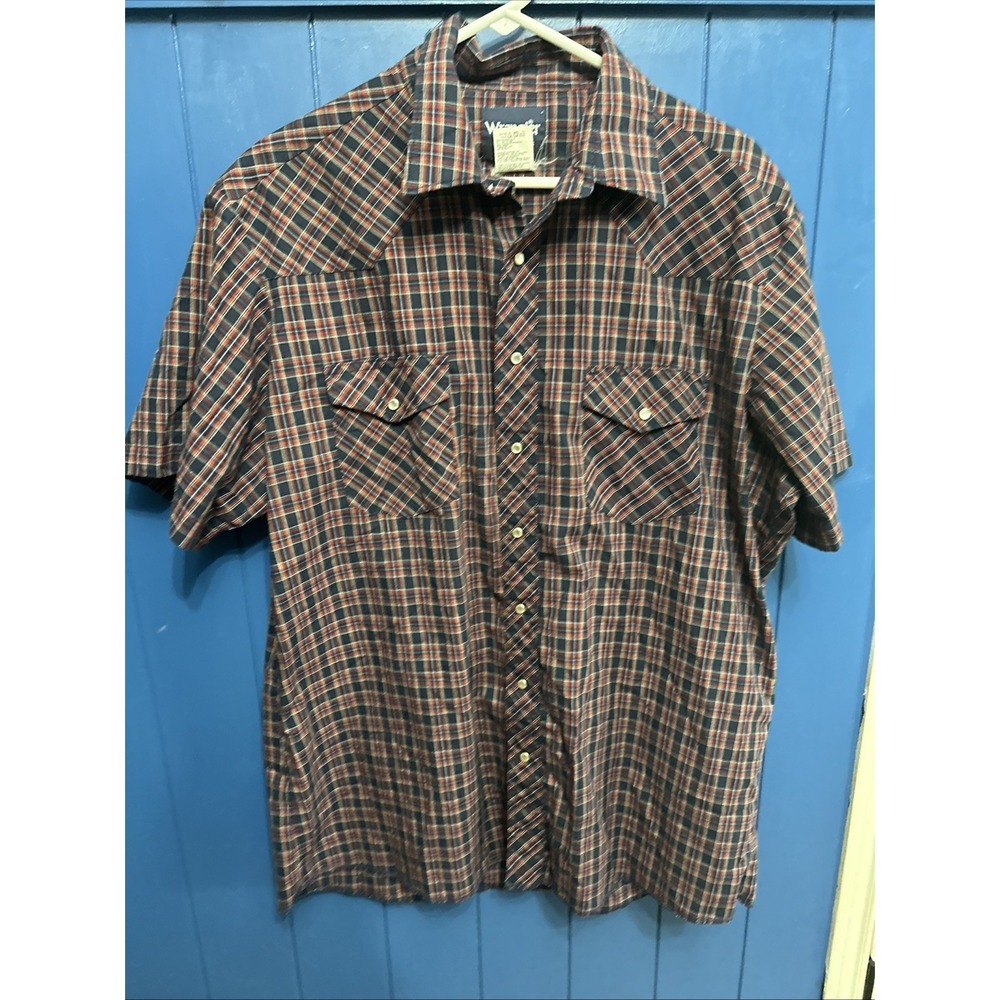 Wrangler Western Short Sleeve Pearl Snap Button Shirt Mens XLT Multicolor Plaid